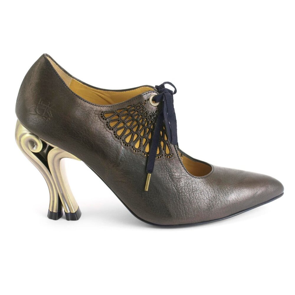 John Fluevog Estella Gold Scroll Heels
